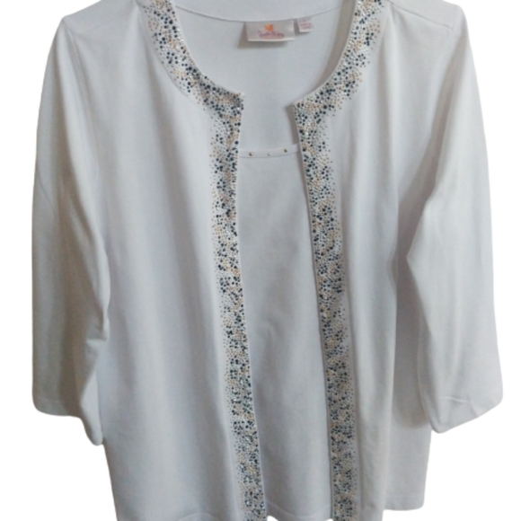 Quacker Factory Twin Set Size L White Beaded Long Sleeve Cardigan Shell - Picture 4 of 15